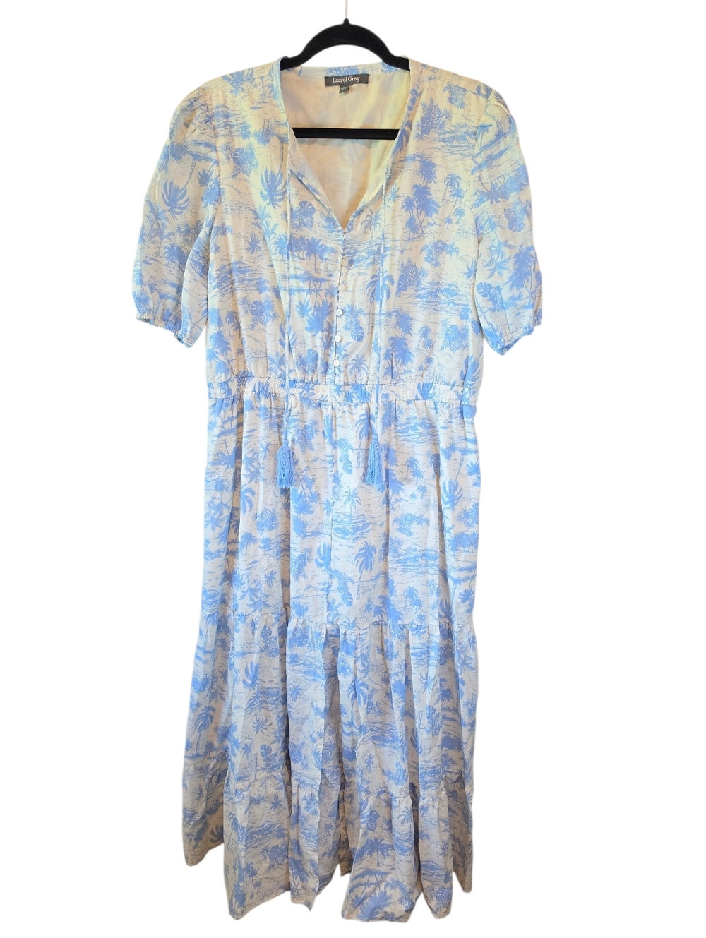 Laurel Grey Tropical Palm Print Tiered Maxi Dress - XL - Picture 2 of 8